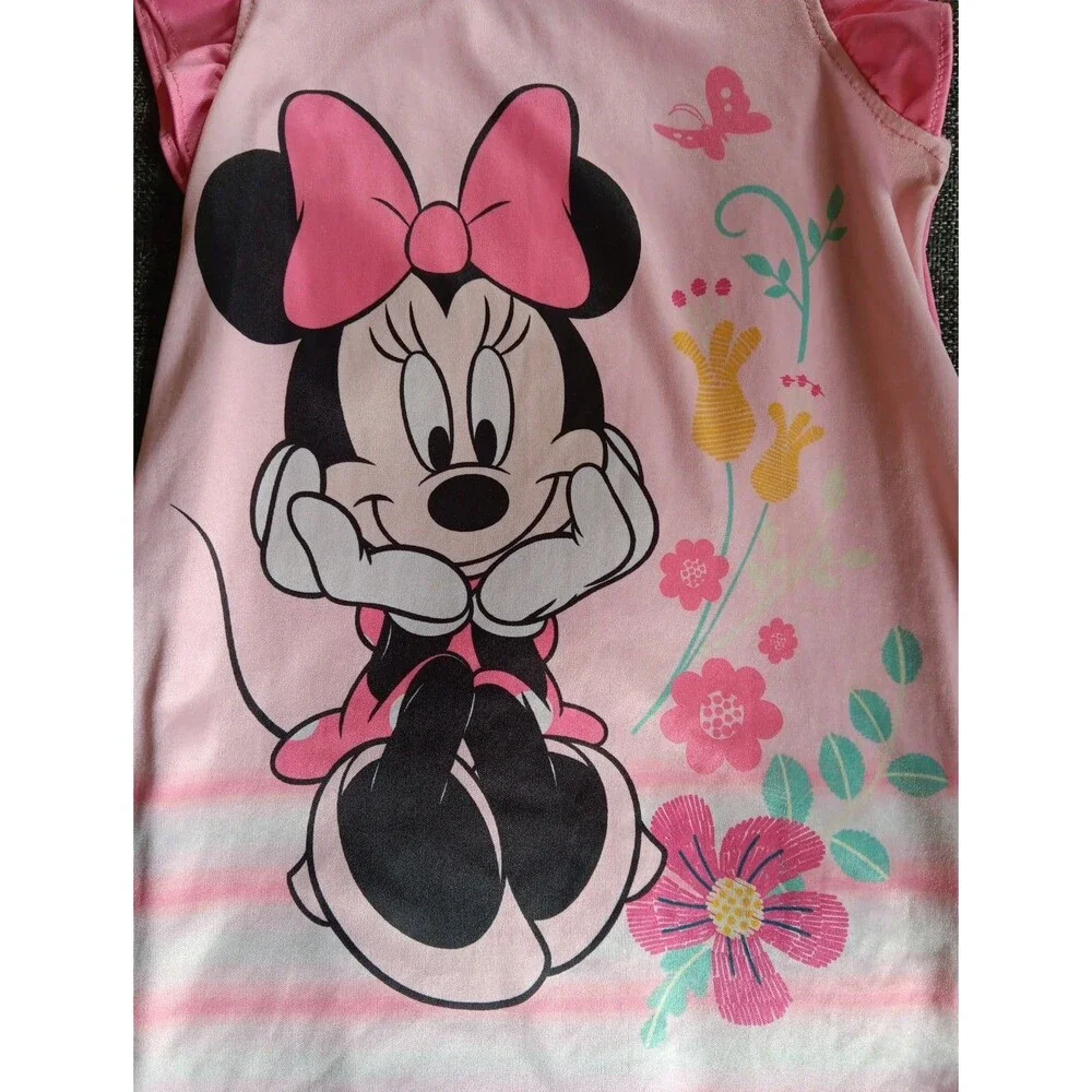 Shirt 2t Girls Disney Pink Night Gown pajama Minnie Mouse sleeveless ruffles